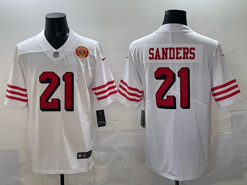 Men San Francisco 49ers #21 Sanders White Throwback Nike Limited NFL 2025 Jersey style 02